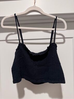 Abercrombie & Fitch Black Smocked Crop Top with Adjustable Straps